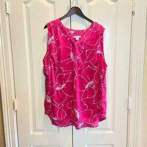 Liz Claiborne Sleeveless Pink Tropical Floral Print Top 2X